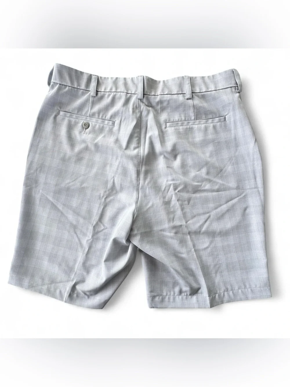 Roundtree & Yorke Performance Plaid Gray Golf Shorts Men's 36 Stretch casual